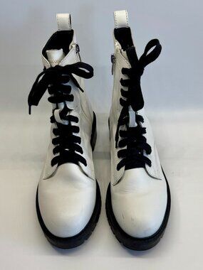 Steve Madden Womens Checker  White Leather Combat Boots Size 8M
